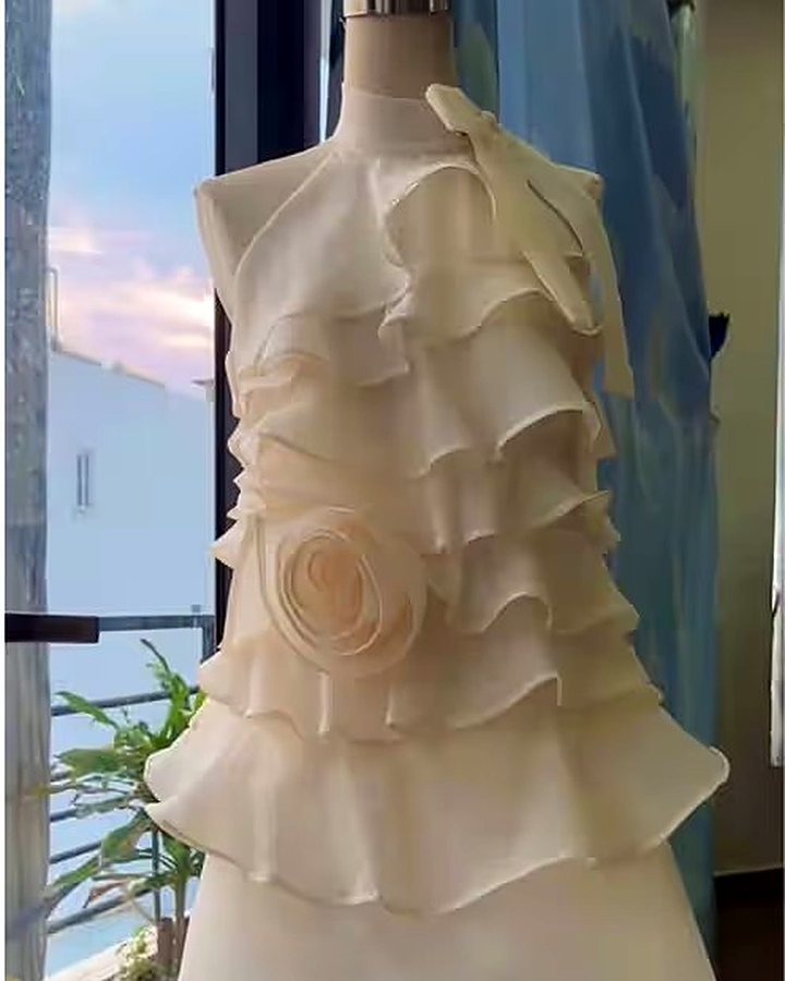 Tiered beige chiffon dress